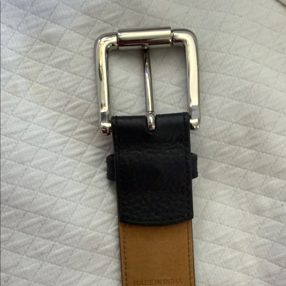 Cole Haan Men’s Black Pebble Leather Heavy Duty Belt with Polished Silver Buckle - Picture 8 of 9